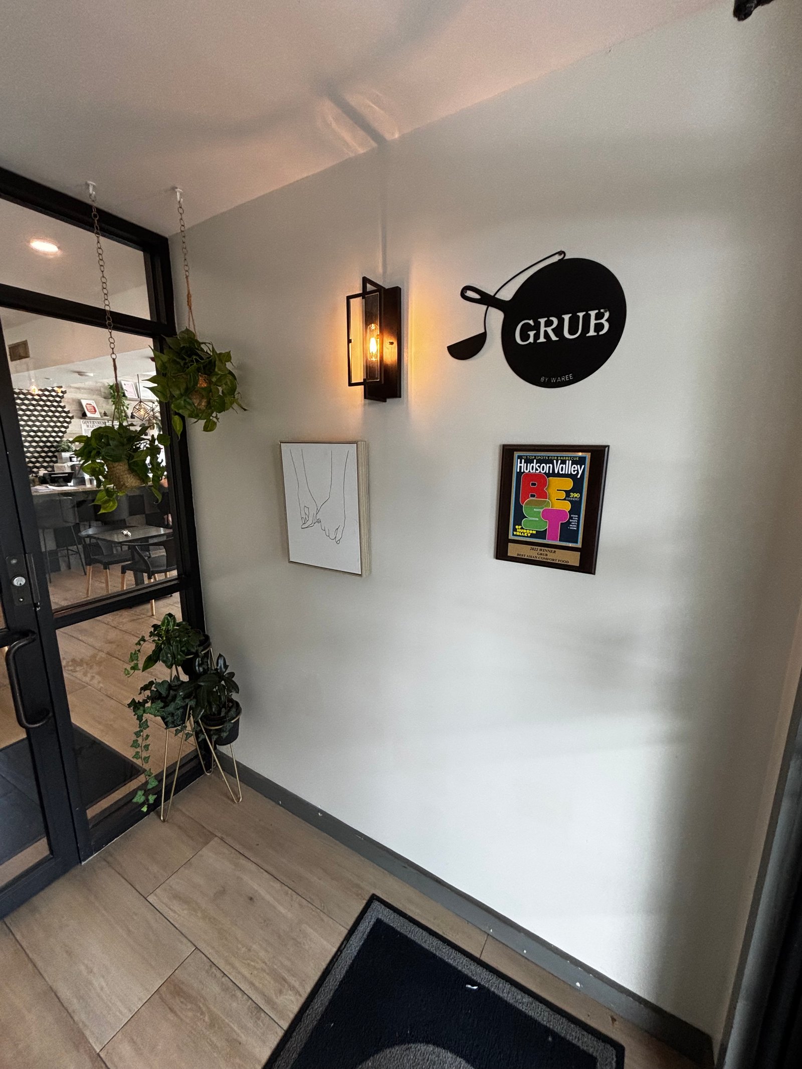 Large communal table set for group dining