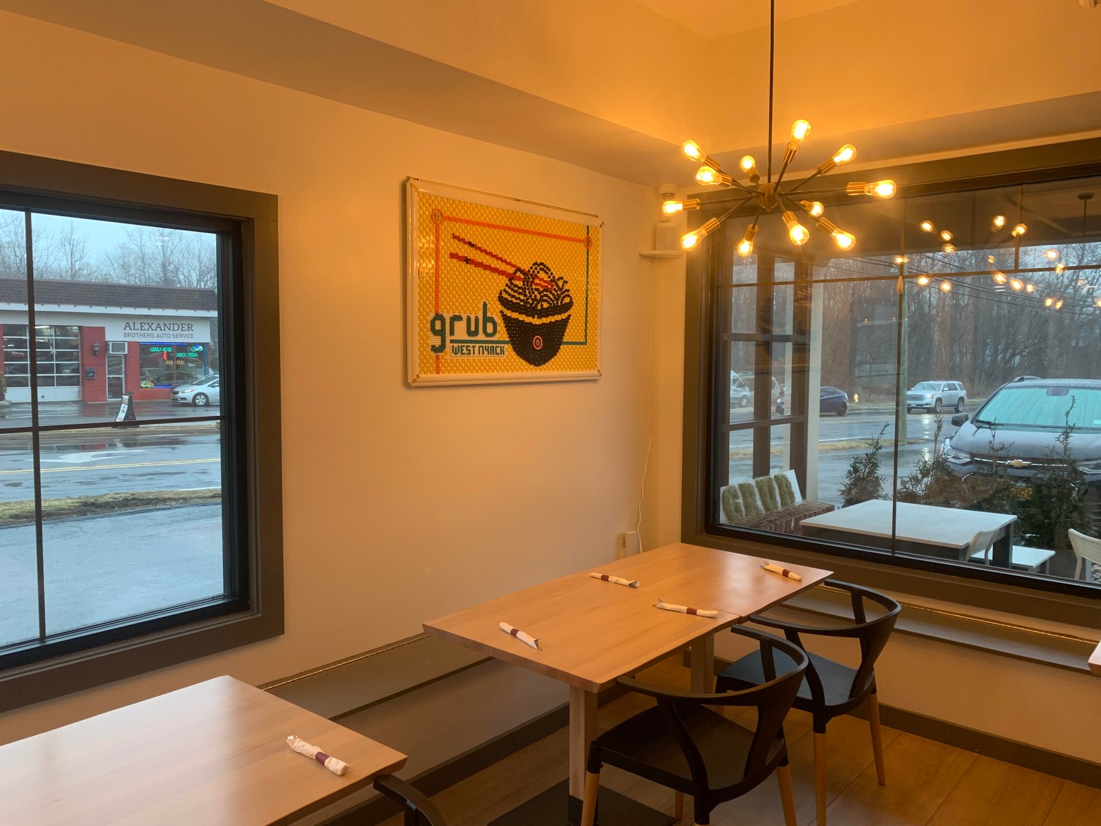 Indoor dining with ambient lighting